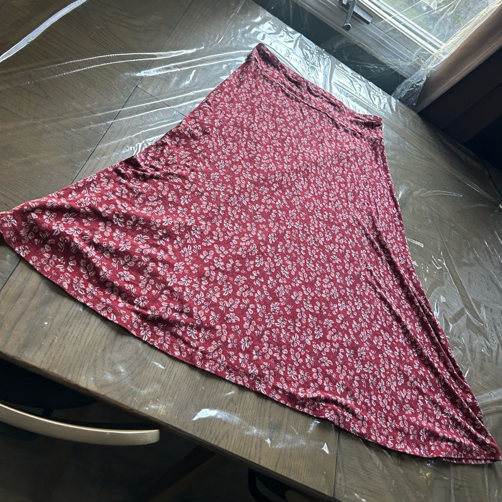 Joe Fresh Burgundy Floral Midi Skirt